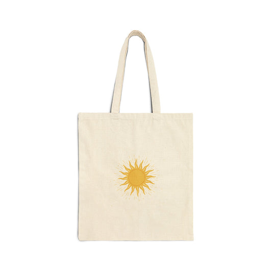 Sunshine Canvas Tote Bag — Yellow Sun Graphic Cotton Tote for Beach, Market & Everyday Use