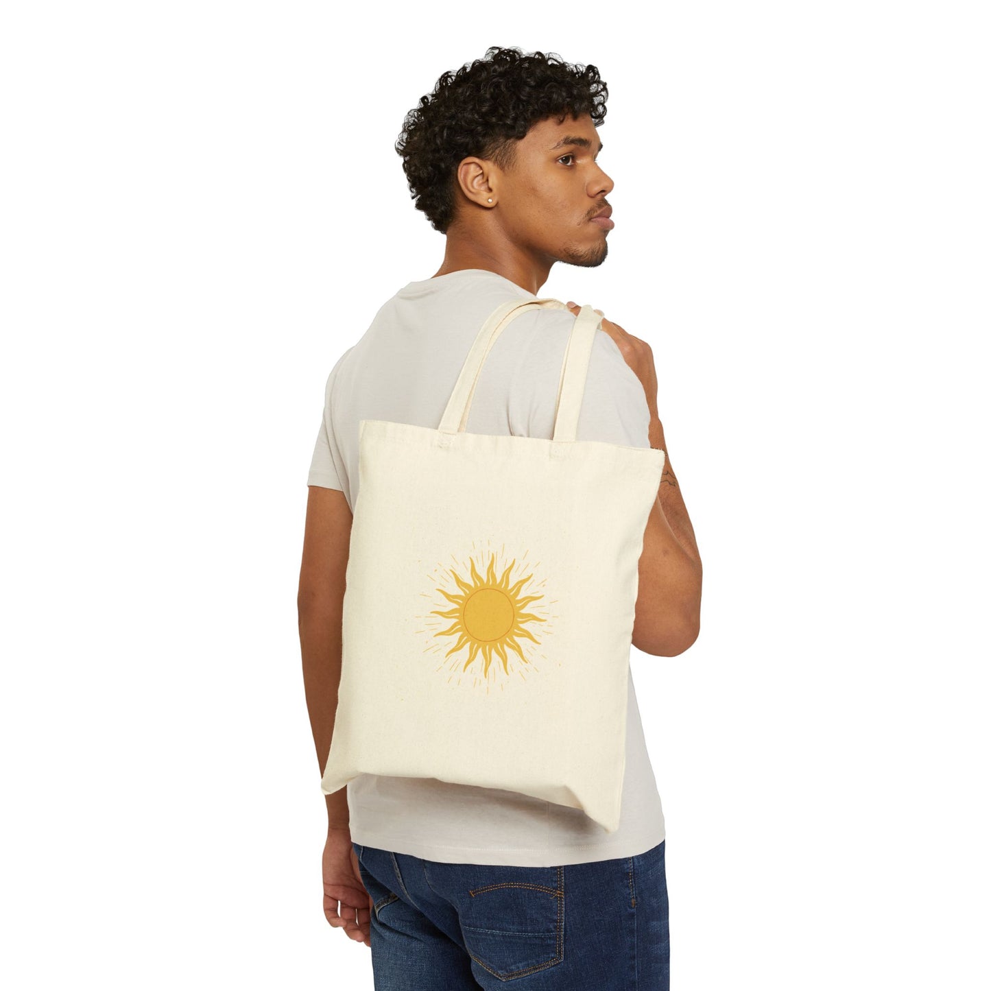 Sunshine Canvas Tote Bag — Yellow Sun Graphic Cotton Tote for Beach, Market & Everyday Use