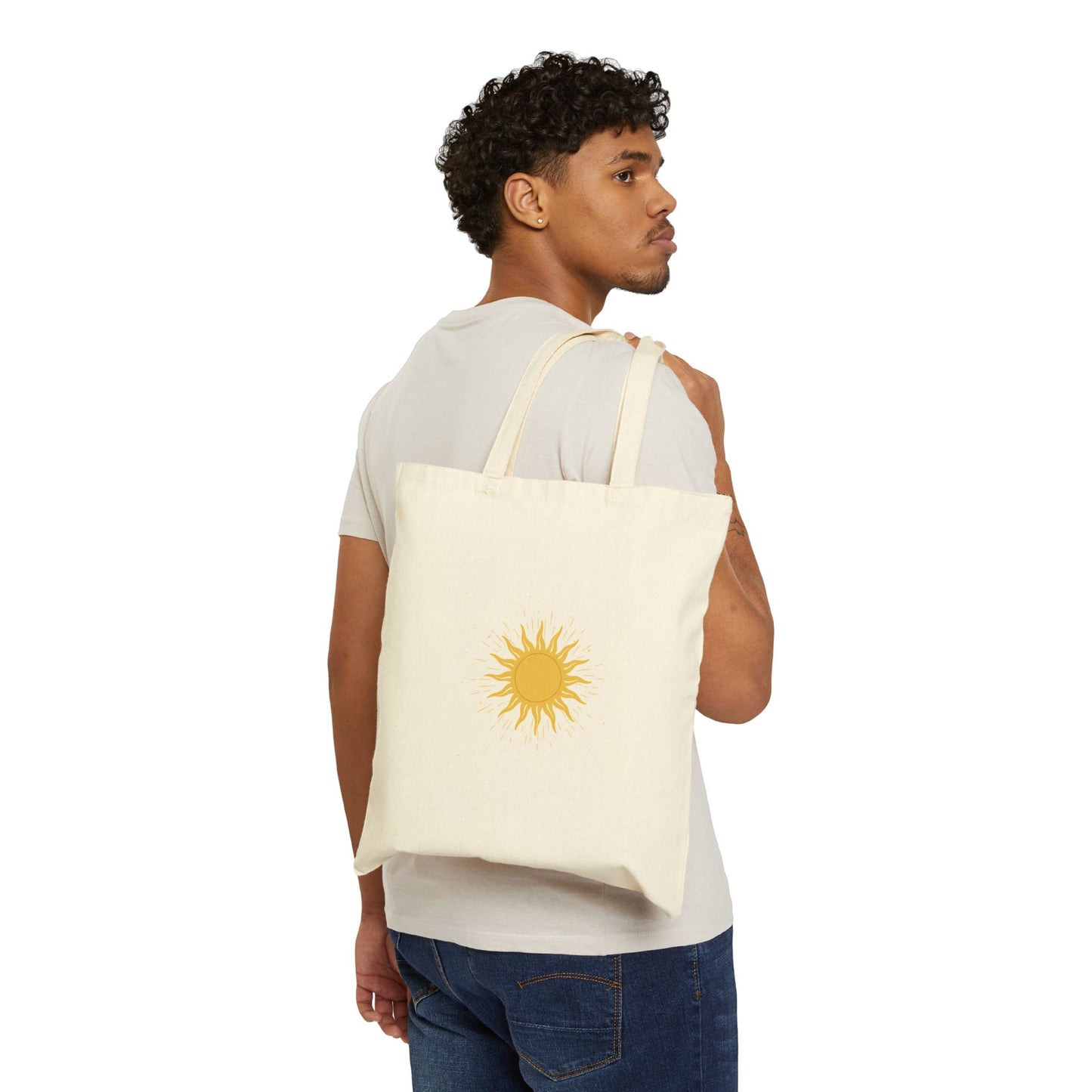 Sunshine Canvas Tote Bag — Yellow Sun Graphic Cotton Tote for Beach, Market & Everyday Use